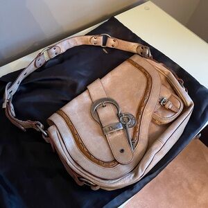 Vintage Dior Tan Leather Shoulder Bag with Buckle